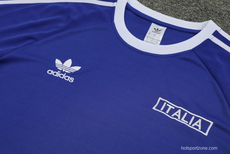 2024 Italy Blue Cotton Short Sleeve Jersey+Shorts