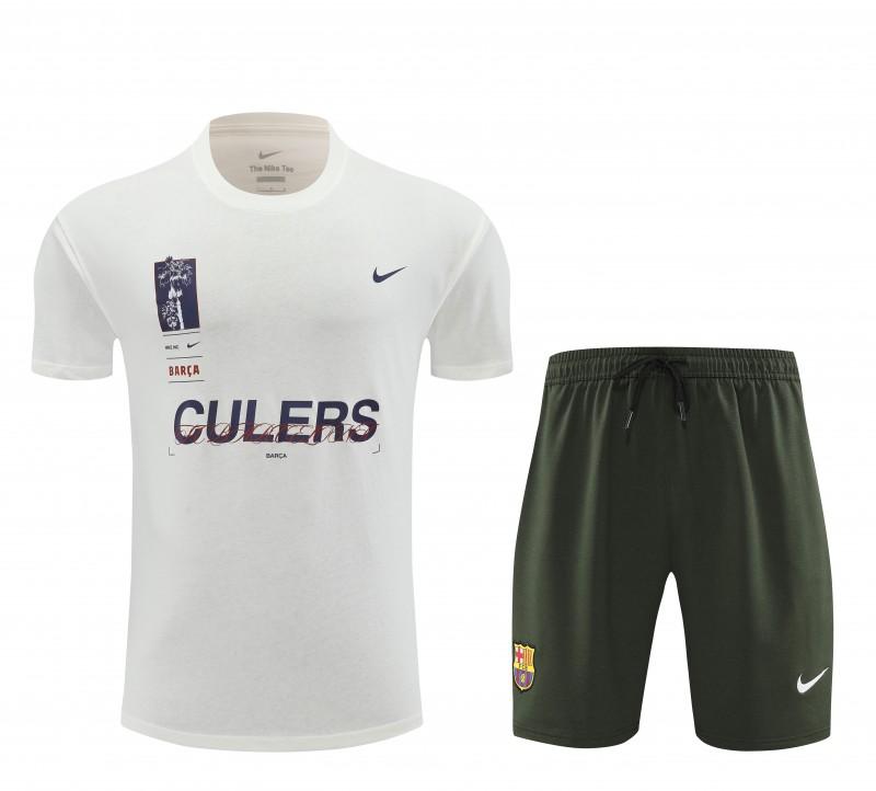 23/24 Barcelona White Cotton Short Sleeve Jersey+Shorts