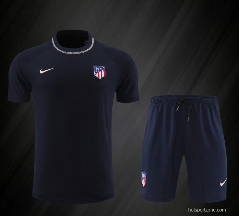 23/24 Atletico Madrid Navy Cotton Short Sleeve Jersey+Shorts