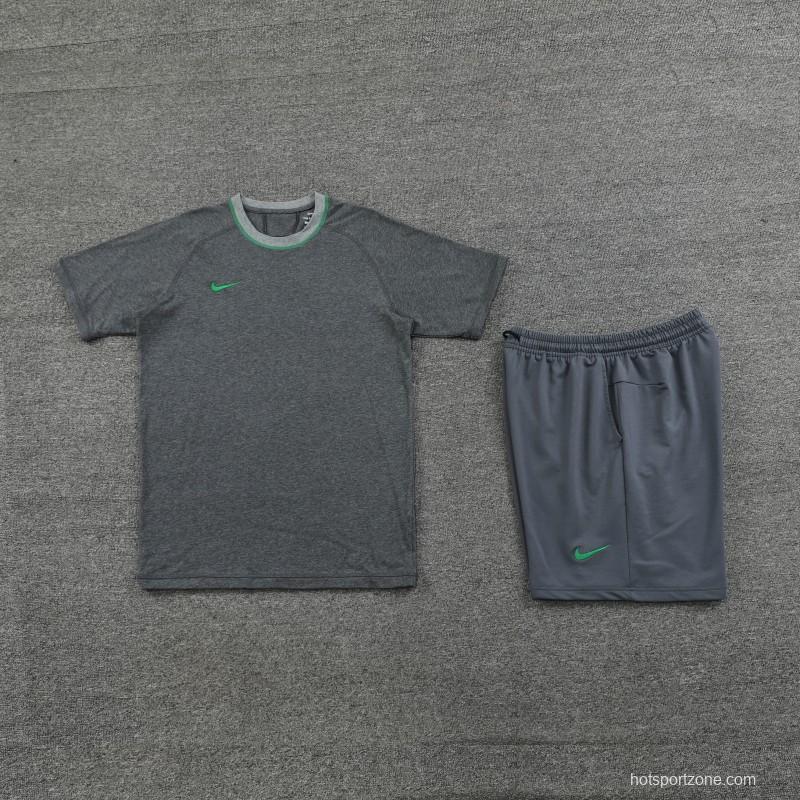 2024 Nike Grey/Green Cotton Short Sleeve Jersey+Shorts