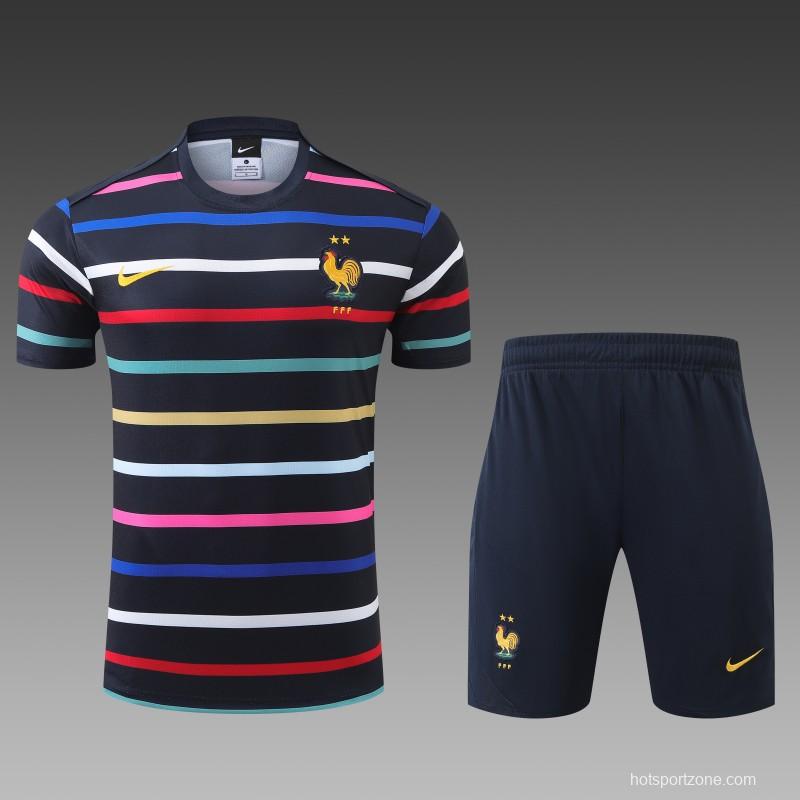2024 France Navy Stripe Short Sleeve Jersey+Shorts