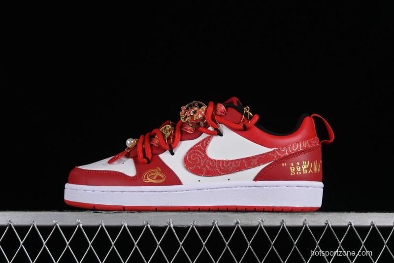 Nike Court Borough Chinese Traditional Style - Happy Marriage Custom Low-Top Skateboarding Shoes Non-Slip and Wear-Resistant - BQ5448-007