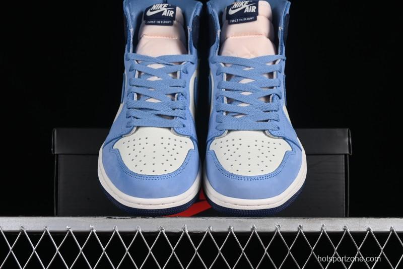 Nike Air Jordan 1 High OG "First in Flight" Basketball Shoes with UNC Blue and Yellow Accents - FD2596-400