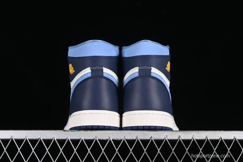 Nike Air Jordan 1 High OG "First in Flight" Basketball Shoes with UNC Blue and Yellow Accents - FD2596-400