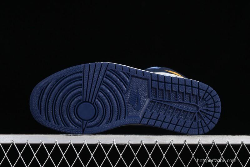 Nike Air Jordan 1 High OG "First in Flight" Basketball Shoes with UNC Blue and Yellow Accents - FD2596-400