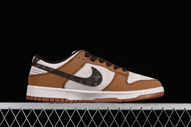 Nike SB Dunk Low LV Collaboration - Brown Black Monogram Anniversary High-End Custom Low-Top Casual Skate Shoes - DQ1098-342