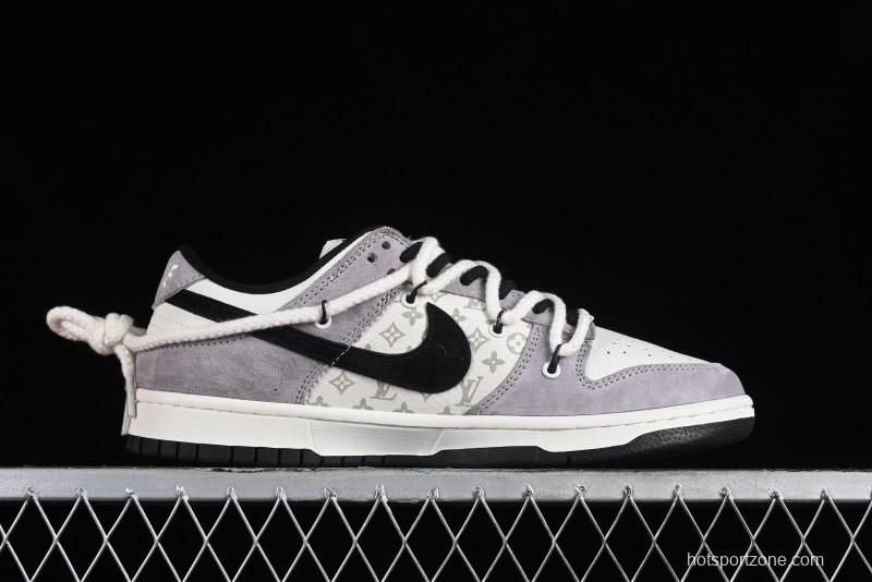 Nike SB Dunk Low LV Collaboration - Grey Pigskin Print Anniversary High-End Custom Low-Top Casual Sneakers - SJ2068-232