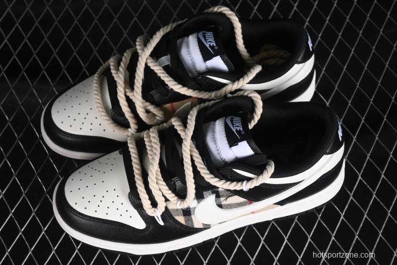 Nike Dunk Low SB Deconstructed Lace-Up Casual Sneakers with Scottish Plaid and Hemp Rope Design - DD1391-100