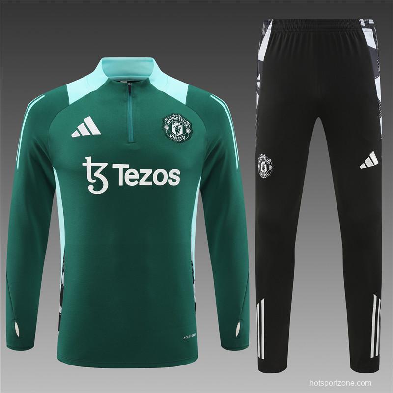 24/25 Manchester United Green Half Zipper Jacket+Long Pants