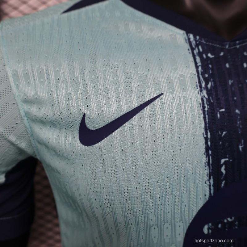 Player Version 25/26 Barcelona Blue 125Th Anniversary Mint Green Jersey with Navy Blue Stripe and Spotify Sponsor