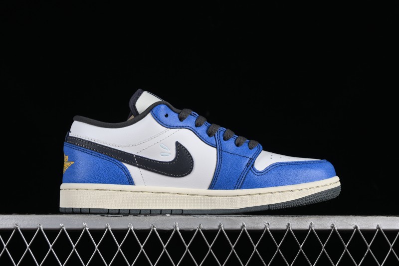Nike Air Jordan 1 Low Flight Vintage Casual Sneakers with Distressed White-Blue Design - FV8439-104