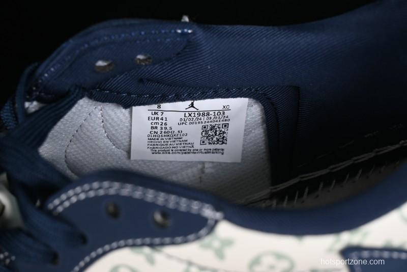 Nike Travis Scott x Fragment Design x Air Jordan 1 Low OG SP AJ1 LV Collaboration Deep Blue Low-top Casual Sneakers - LX1988-103