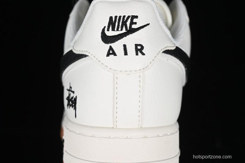 Nike Air Force 1 '07 Low Stussy Collaboration - Beige Black Gum Sole Low-Top Casual Sneakers - XZ5688-001