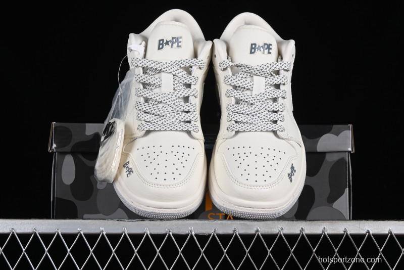 Nike Air Jordan 1 Low BAPE Collaboration - White Grey Basketball Shoes - WG8850-003