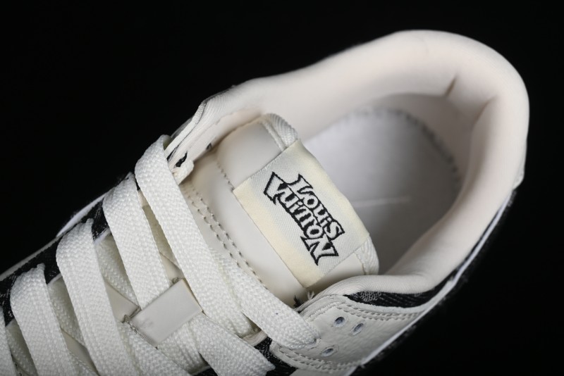 Nike SB Dunk Low LV Collaboration - Beige Black Denim Floral Anniversary High-End Custom Low-Top Casual Skate Shoes - XB3802-358