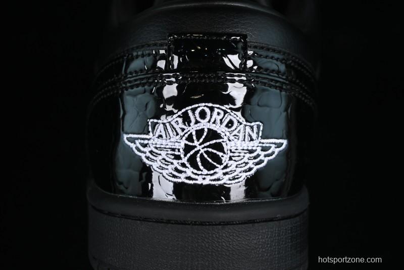 Nike Air Jordan 1 Low "Black Croc" Casual Sneakers with Crocodile-Embossed Leather - HJ7743-010