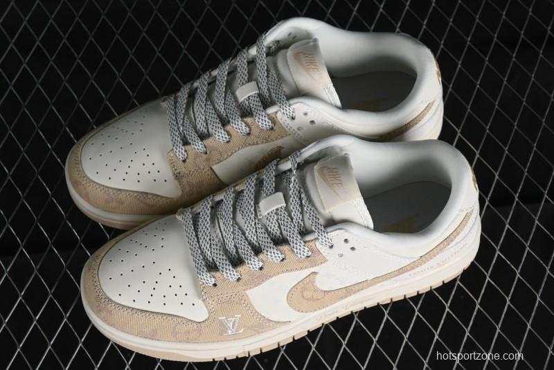 Nike SB Dunk Low LV Collaboration - Khaki Denim Anniversary High-End Custom Low-Top Casual Skate Shoes - XP3802-337