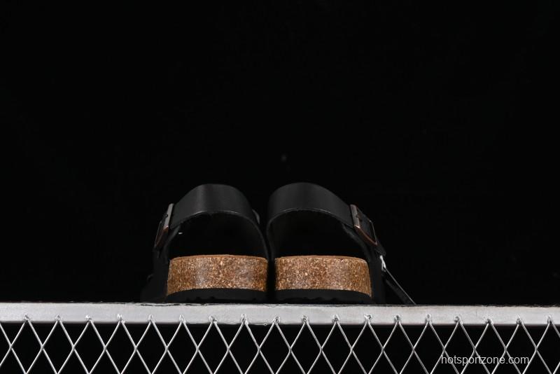 Birkenstock Birkenstock Sandals Series Black Leather with Soft Cushioning Cork Midsole - T.D4