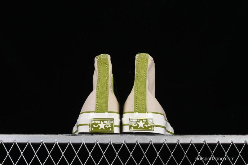 Converse Chuck 70 High Top Casual Canvas Sneakers with Light Beige Upper and Avocado Green Accents - A08530C