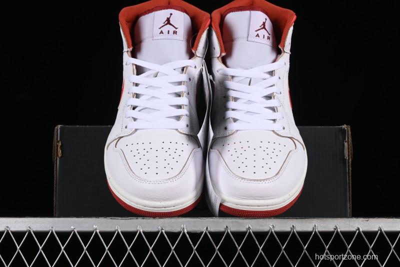 Nike Air Jordan 1 Mid Basketball Shoes in White/Orange/Red - FJ3458-160