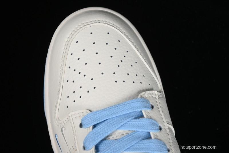 Stussy x Nike Dunk Low SB Skate Shoes in White with Light Blue Swoosh - DQ1098-380