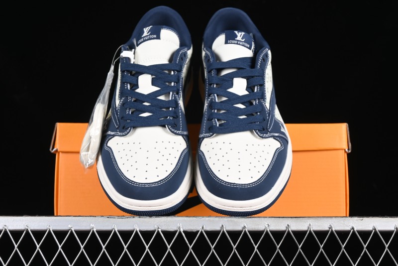Nike Travis Scott x Fragment Design x Air Jordan 1 Low OG SP AJ1 LV Collaboration Deep Blue Low-top Casual Sneakers - LX1988-103
