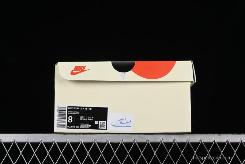 Stussy x Nike Dunk Low SB Skate Shoes in White with Light Blue Swoosh - DQ1098-380