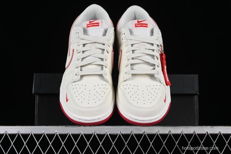 Nike SB Dunk Low Supreme Collaboration - Beige Red Mini Swoosh Anniversary Custom Low-Top Casual Skate Shoes - DJ2024-004