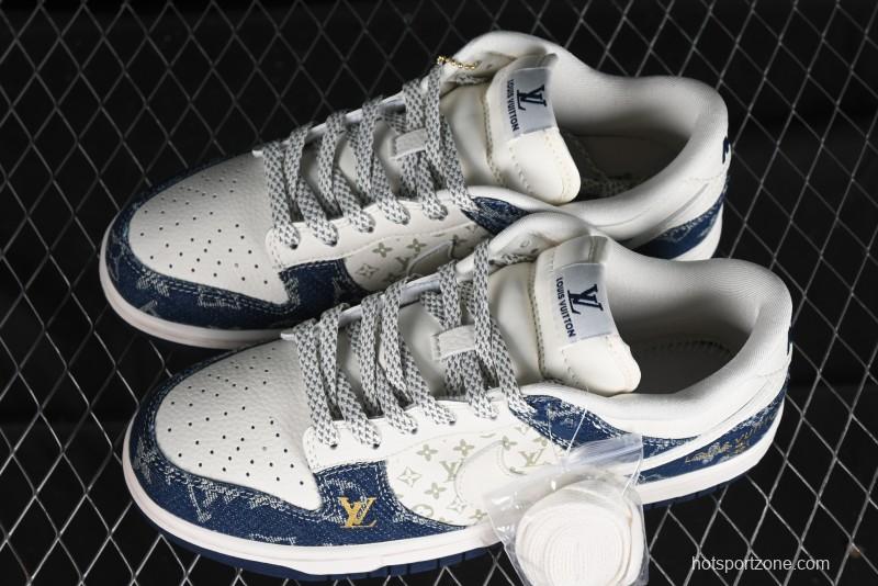 Nike SB Dunk Low LV Collaboration - Blue Denim Print Anniversary High-End Custom Low-Top Casual Sneakers - FC1688-162
