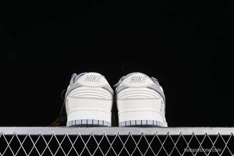 Nike SB Dunk Low OFF-WHITE Collaboration - Light Beige Grey Check Anniversary High-End Custom Low-Top Casual Sneakers - DJ2024-001