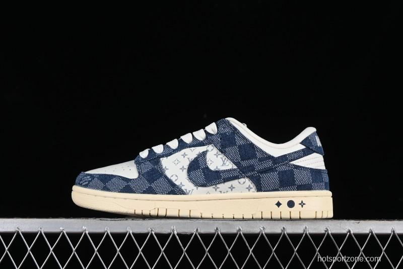 Nike SB Dunk Low LV Collaboration - Denim Checker Anniversary High-End Custom Low-Top Casual Skate Shoes - JH8310-949