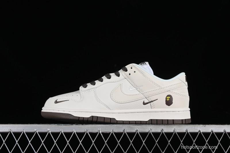 Nike SB Dunk Low BAPE Collaboration Anniversary Edition - White with Brown Swoosh Low-Top Casual Skate Shoes - XD6188-019