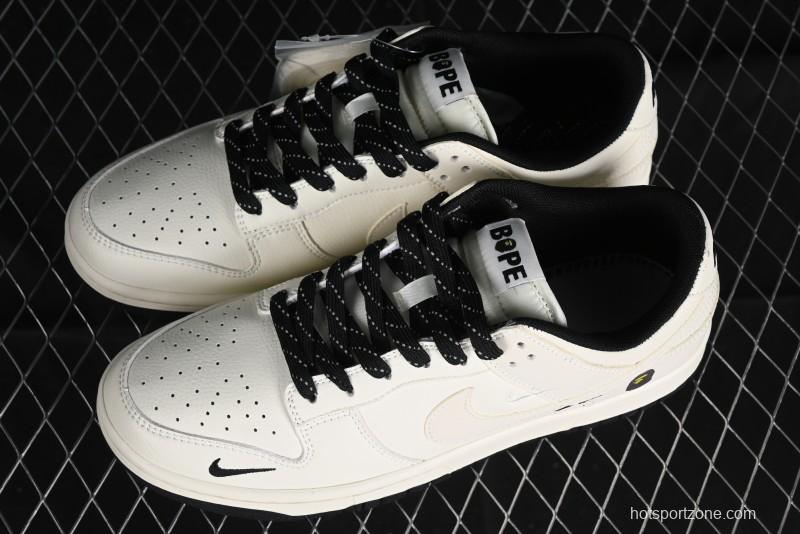 Nike SB Dunk Low BAPE Collaboration - Off-White Black Swoosh Anniversary Custom Low-Top Casual Skate Shoes - XD6188-037