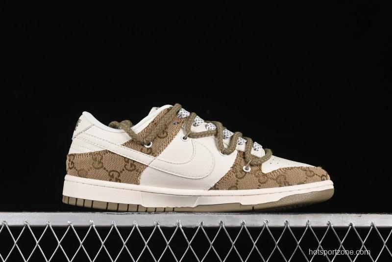 Nike SB Dunk Low Gucci Collaboration - Yellow Denim with Subtle Pattern and White Swoosh Anniversary High-End Custom Low-Top Casual Sneakers - SJ2068-273
