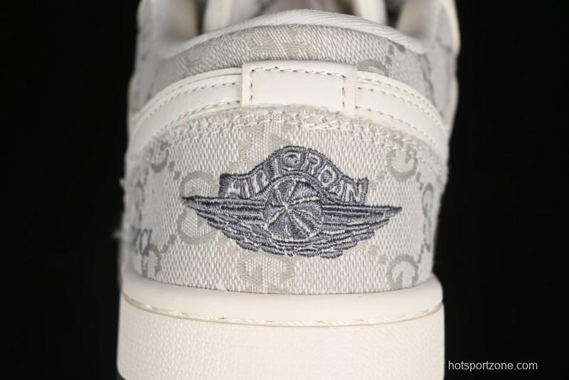 Nike Air Jordan 1 Low Gucci Collaboration - Smoke Grey Pattern High-End Custom Retro Basketball Shoes - DM5688-101