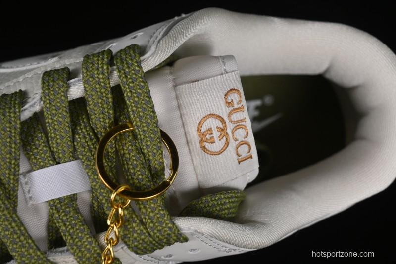 Nike SB Dunk Low Gucci Collaboration - Off White with Green Swoosh Anniversary High-End Custom Low-Top Casual Skate Shoes - KK1888-007