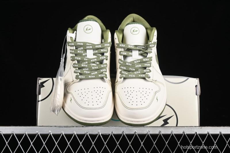 Nike Air Jordan 1 Low Retro Basketball Shoes in Off-White Olive Green - CF3688-019