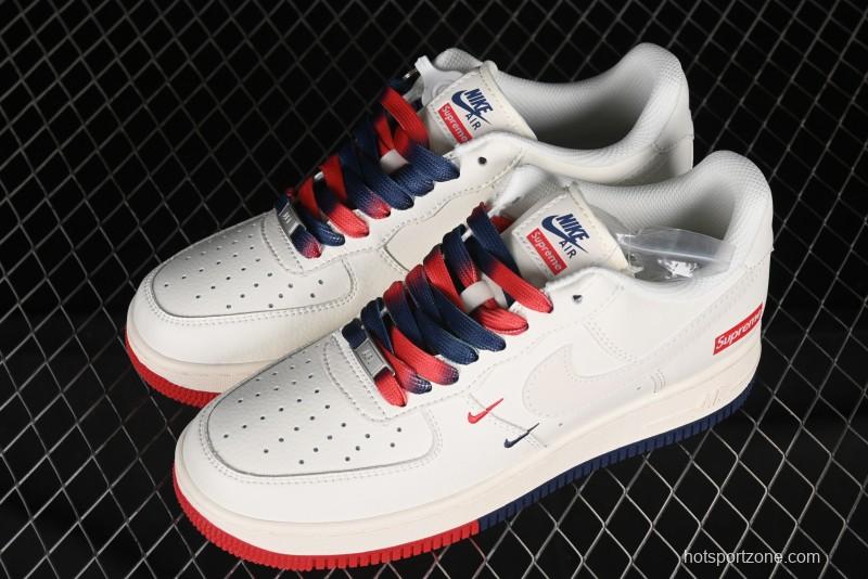 Nike Air Force 1 '07 Low Supreme Collaboration - Beige Red Blue Double Swoosh Casual Sneakers - XZ6188-008