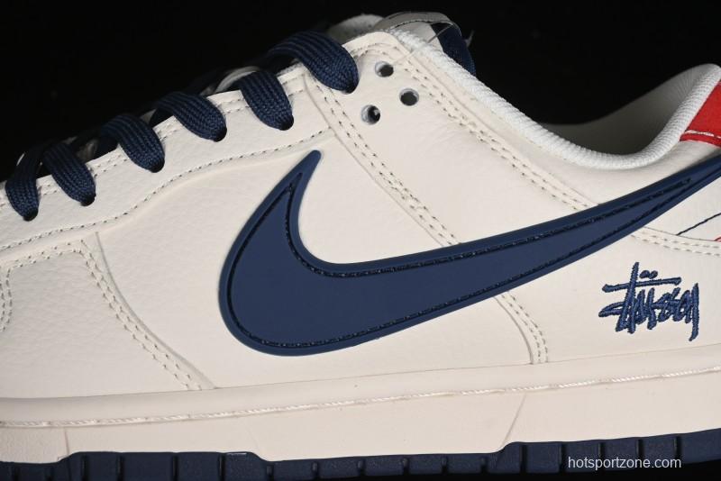Nike SB Dunk Low Stussy Collaboration - Off White with Big Blue Swoosh Anniversary High-End Custom Low-Top Casual Skate Shoes - XY1688-009