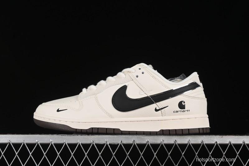 Nike SB Dunk Low Carhartt Collaboration - Off White Black Swoosh Anniversary Customized Low-Top Casual Skate Shoes - SJ1089-007