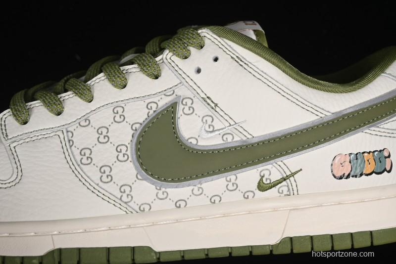 Nike SB Dunk Low Gucci Collaboration - Subtle Pattern Beige Green Swoosh Anniversary Custom Low-Top Casual Sneakers - KK1888-006