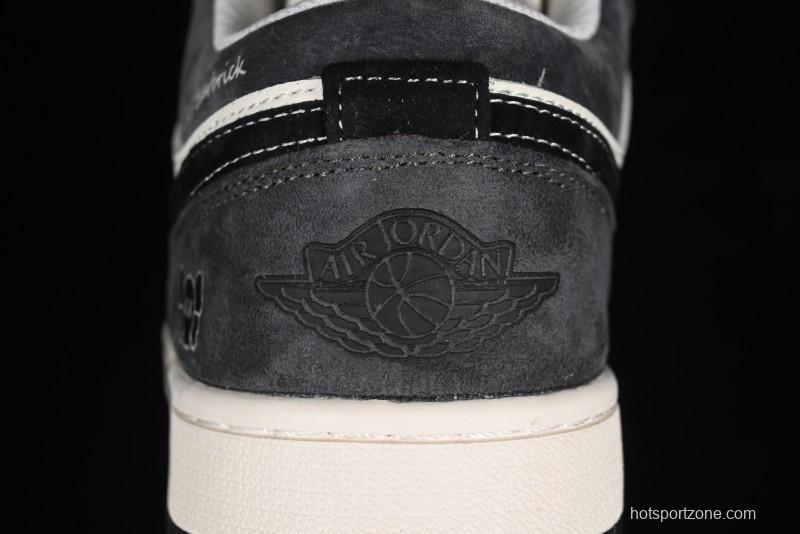 Nike Air Jordan 1 Low Retro Basketball Shoes - Black Velvet Pig Collaboration Custom Design - SJ9950-016