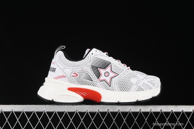 Dior Chrono Round Toe Lace-Up Lifestyle Casual Running Sneakers - 19W WHITE RED