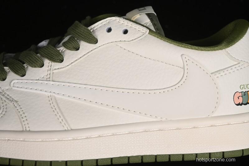 Nike Travis Scott x Fragment Design x Air Jordan 1 Low OG SP AJ1 Retro Sneakers in Off-White & Fresh Green - DM6688-606