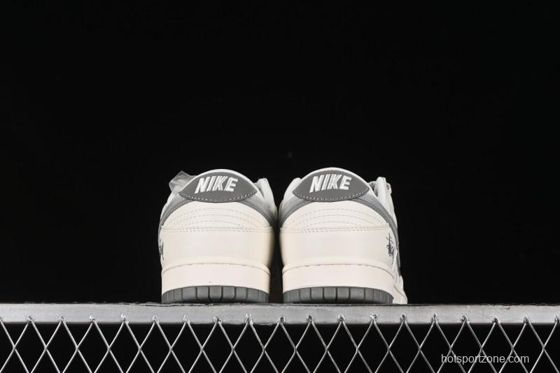 Nike SB Dunk Low Stussy Collaboration - White Grey Double Swoosh Anniversary High-End Custom Low-Top Casual Sneakers - XX2025-206