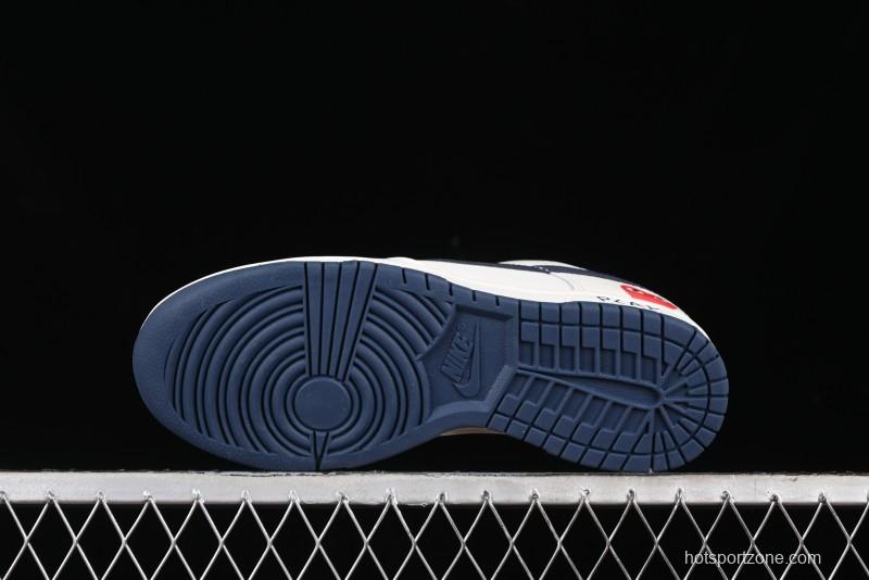 Nike SB Dunk Low Supreme Collaboration - Double Swoosh Beige Navy Anniversary Custom Low-Top Casual Skate Shoes - XX2025-668