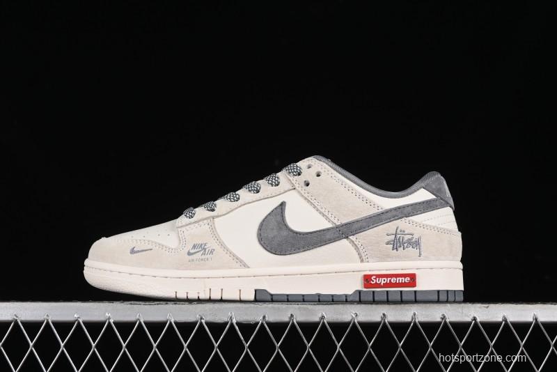 Nike SB Dunk Low x Supreme x Stussy Anniversary Customized Sneakers in Off-White Grey Check - SJ2068-272