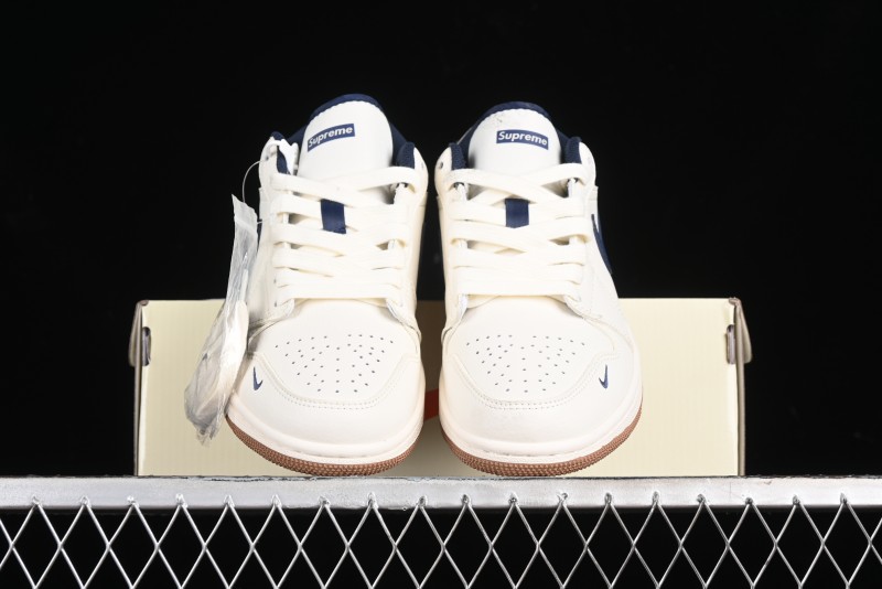 Nike Air Jordan 1 Low Supreme Collaboration Retro Basketball Shoes - WG8850-011