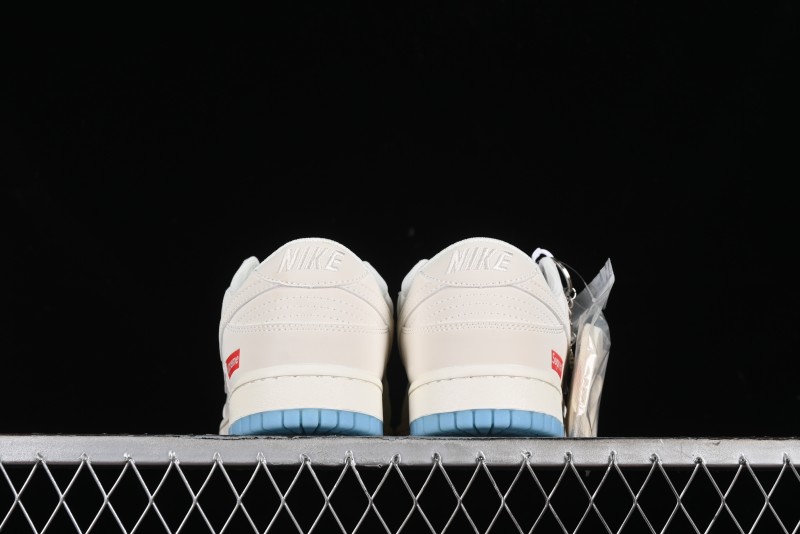 Nike SB Dunk Low Supreme Collaboration - Light Blue Double Swoosh Anniversary Customized Low-Top Casual Sneakers - BB8675-108