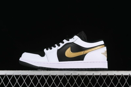 Nike Air Jordan 1 Low AJ1 Black White Gold Hook Basketball Shoes - 553558-172